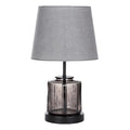 **Lampa stołowa z szklanym kloszem i tekstylnym abażurem**