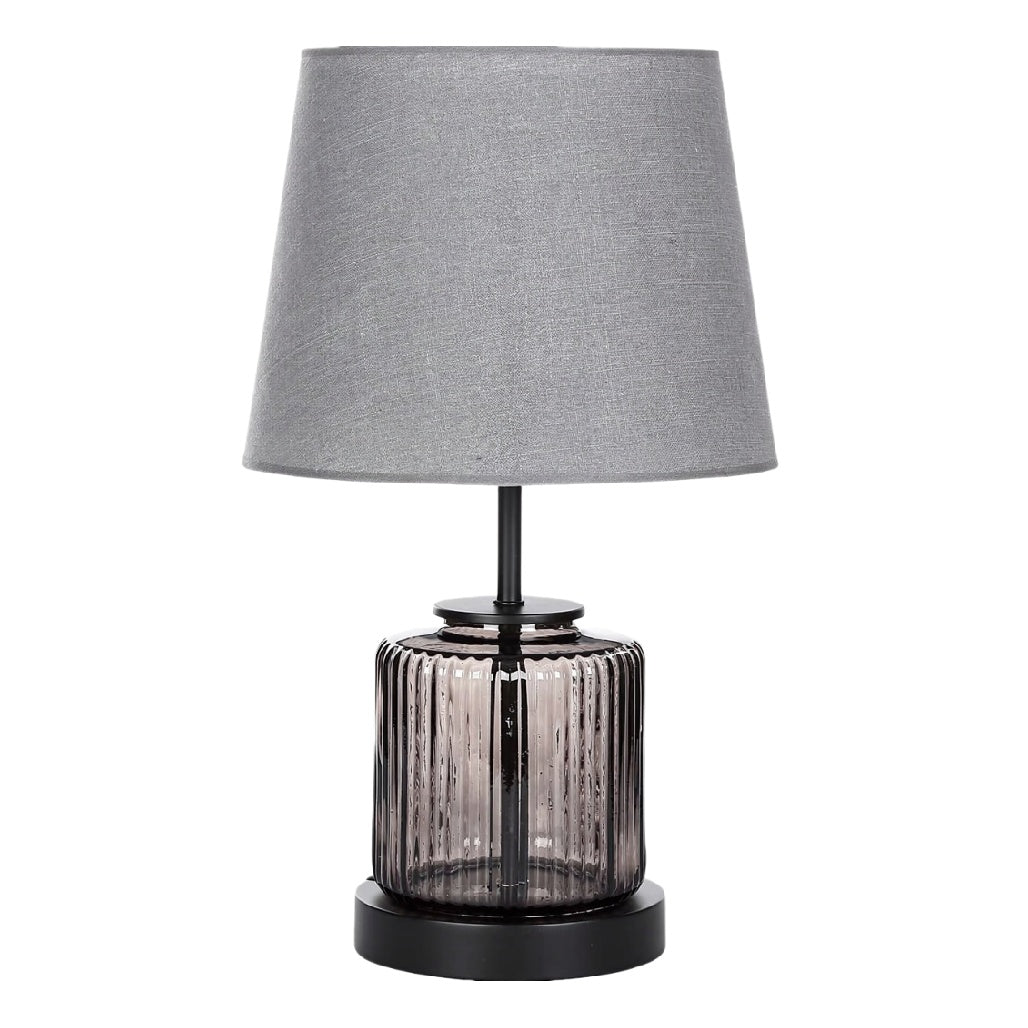 **Lampa stołowa z szklanym kloszem i tekstylnym abażurem**
